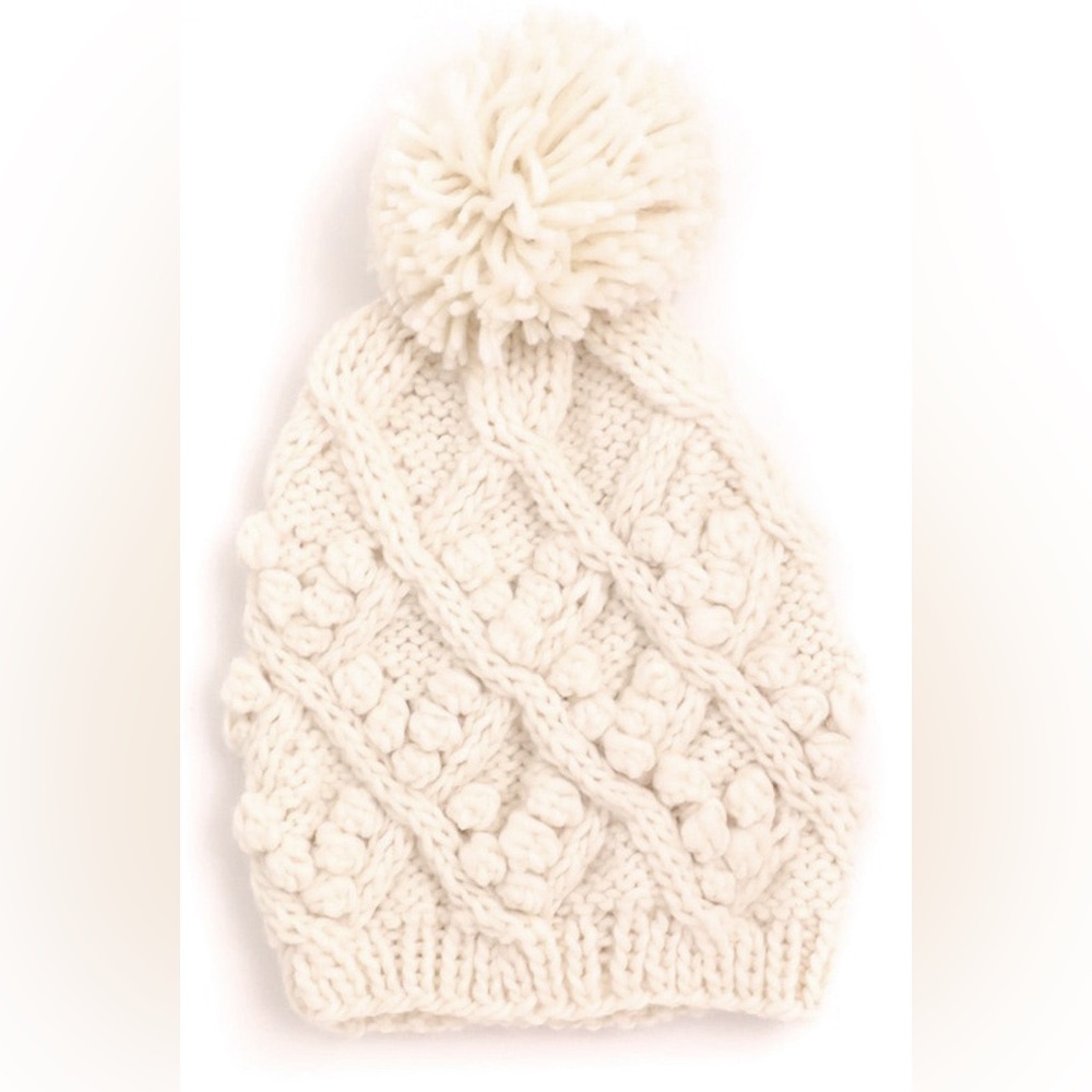 Knit Pom Beanie Hat in Ivory, NWT
